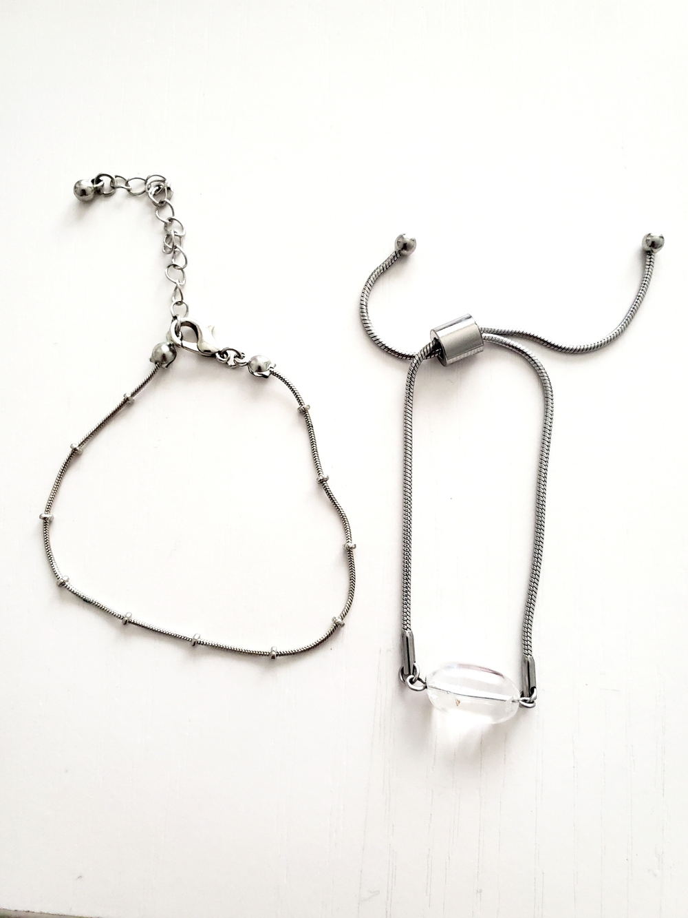 Silver-Tone Adjustable Bracelet with Clear Bead